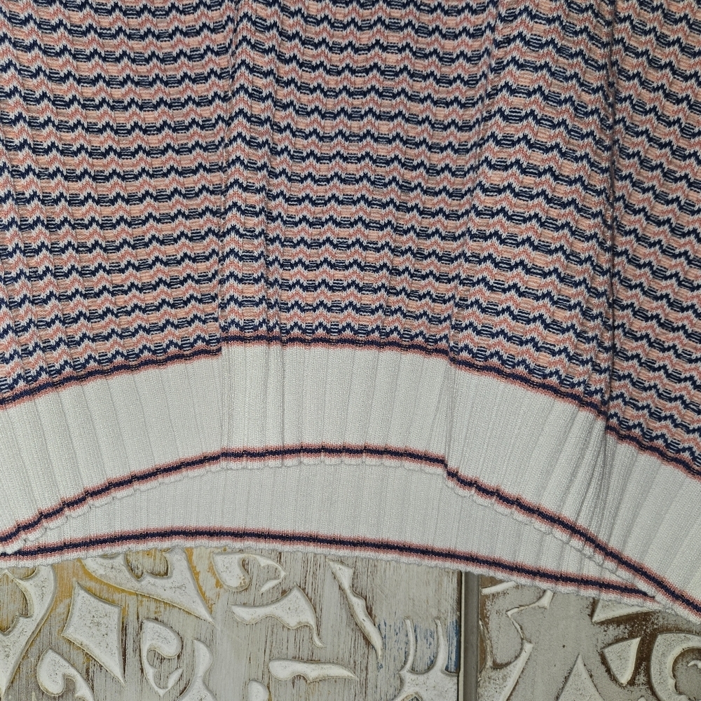 Womens Striped Print Rib Knit Short Sleeve Crop Retro Look Lg - Picture 3 of 5